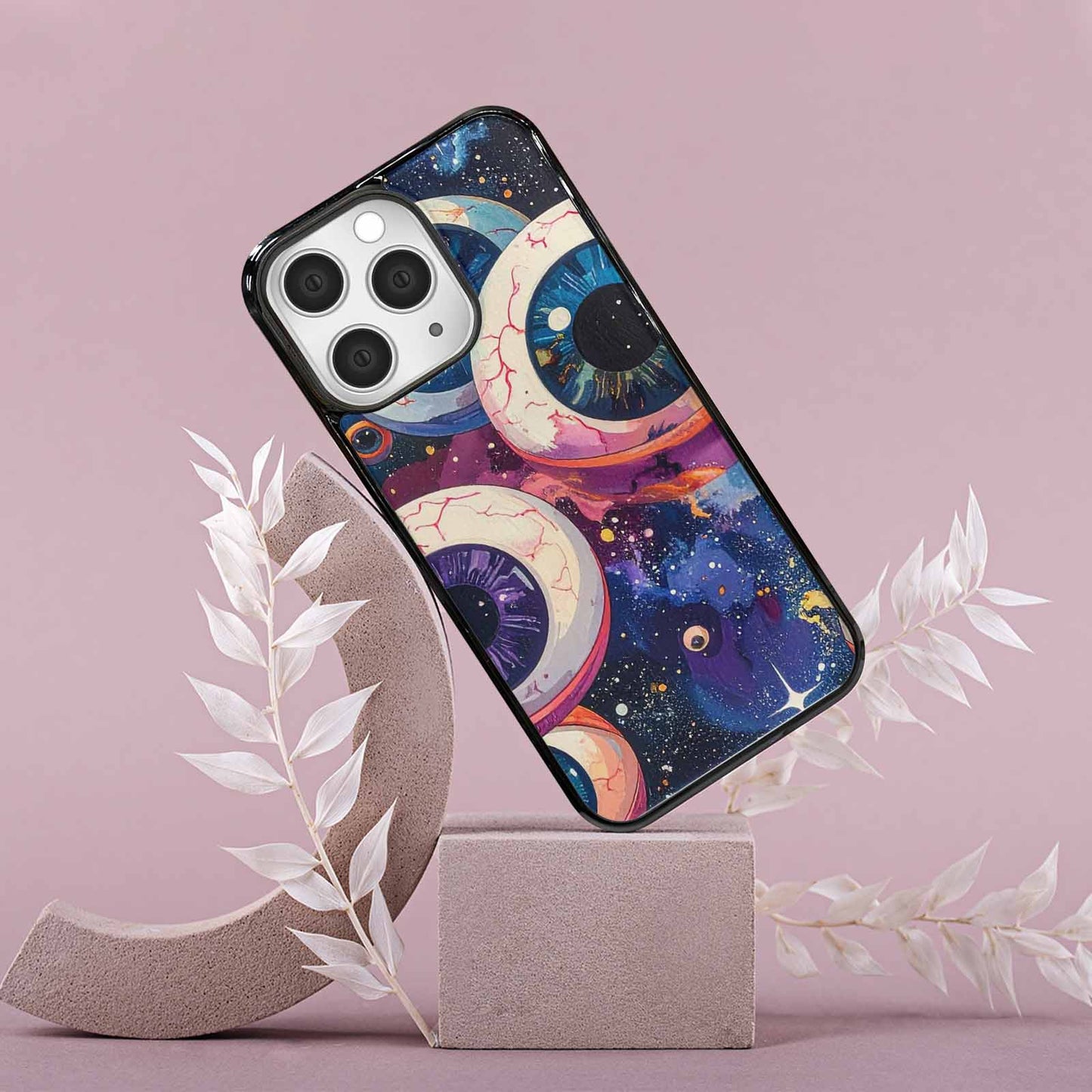 iPhone 15 Pro Max Case — Cartoon Eyeballs Galaxy Personalized Phone Cover, Custom Printed Phone Case