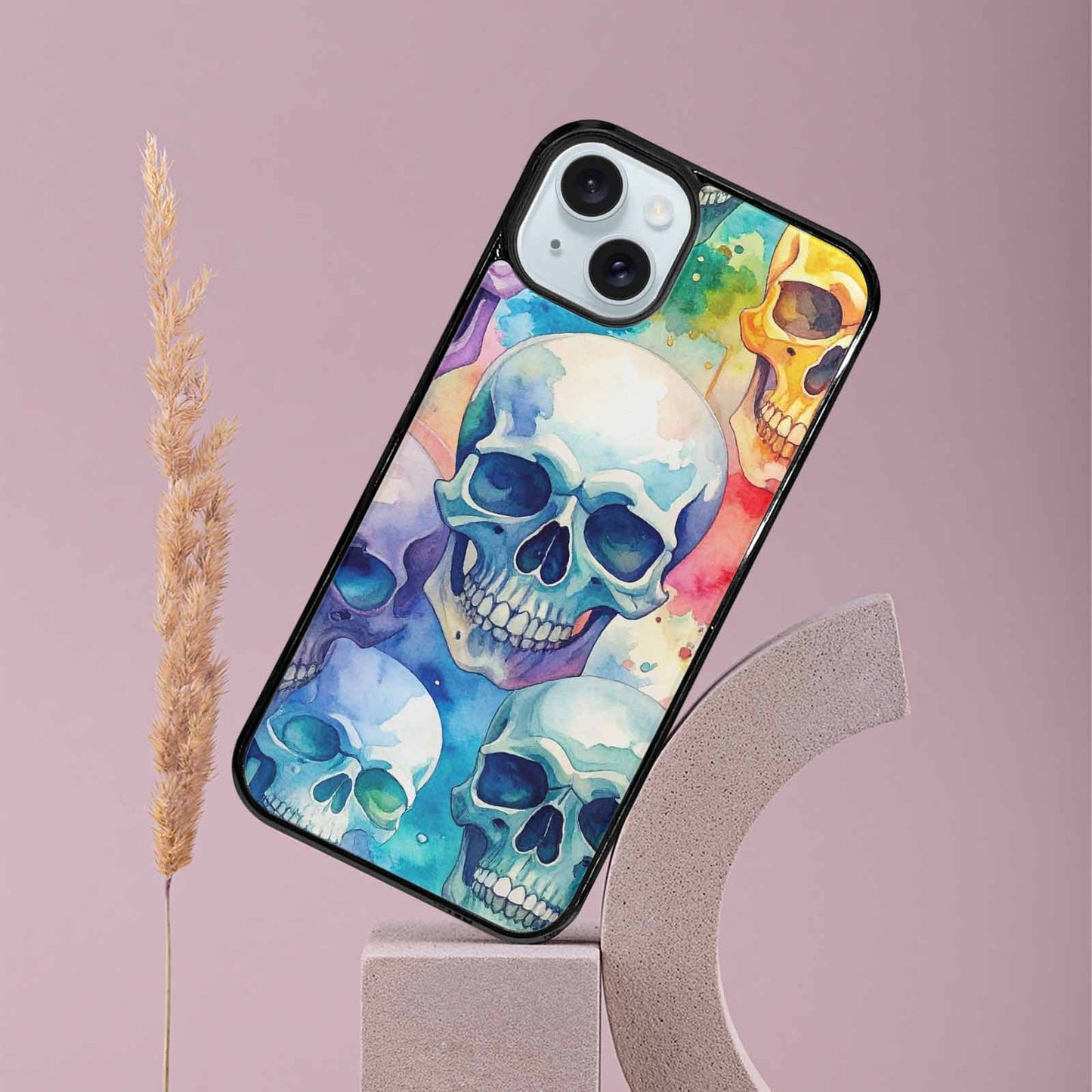 iPhone 15 Plus Case — Kulls Watercolor Skulls Small Skull Pattern, Custom Made Phone Cover
