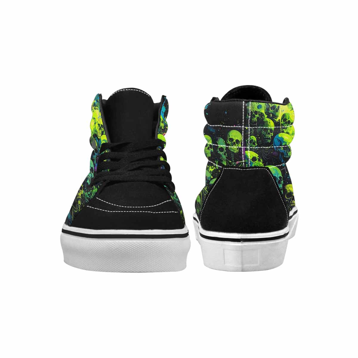 WOMEN'S Skulls Neon Green Glow High Top Canvas Statement Wallpaper Art Customized Sneakers