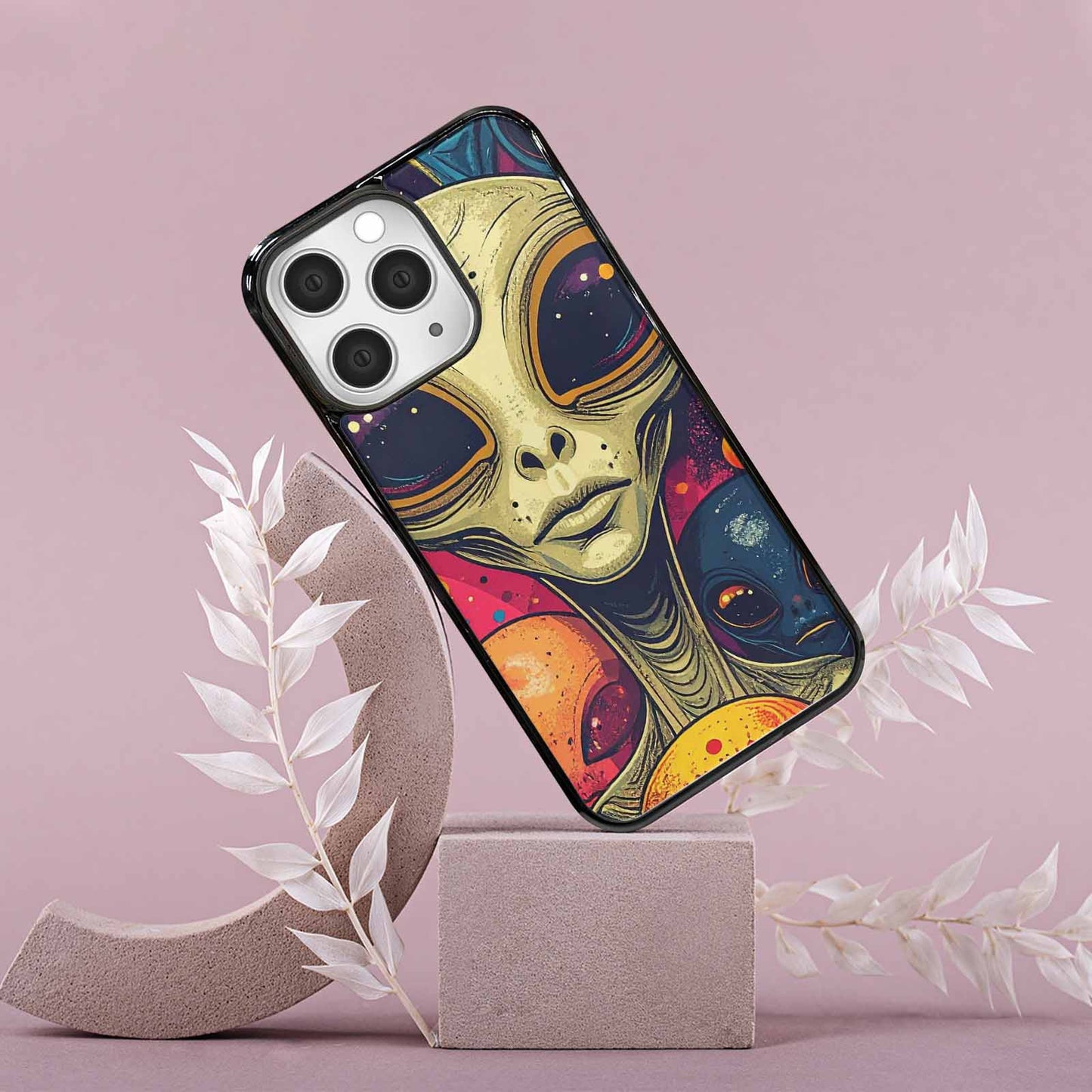 iPhone 15 Pro Max Case — Alien Ufo Cartoon Art Pattern Groovy, Custom Printed Phone Case