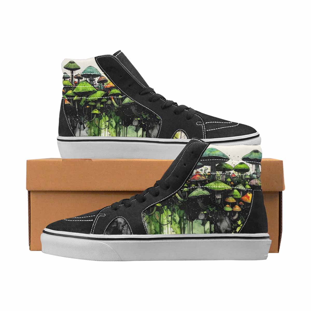 Green Ink Mushroom Custom Shoes Print 345924 | Women's | Freaky Shoes®