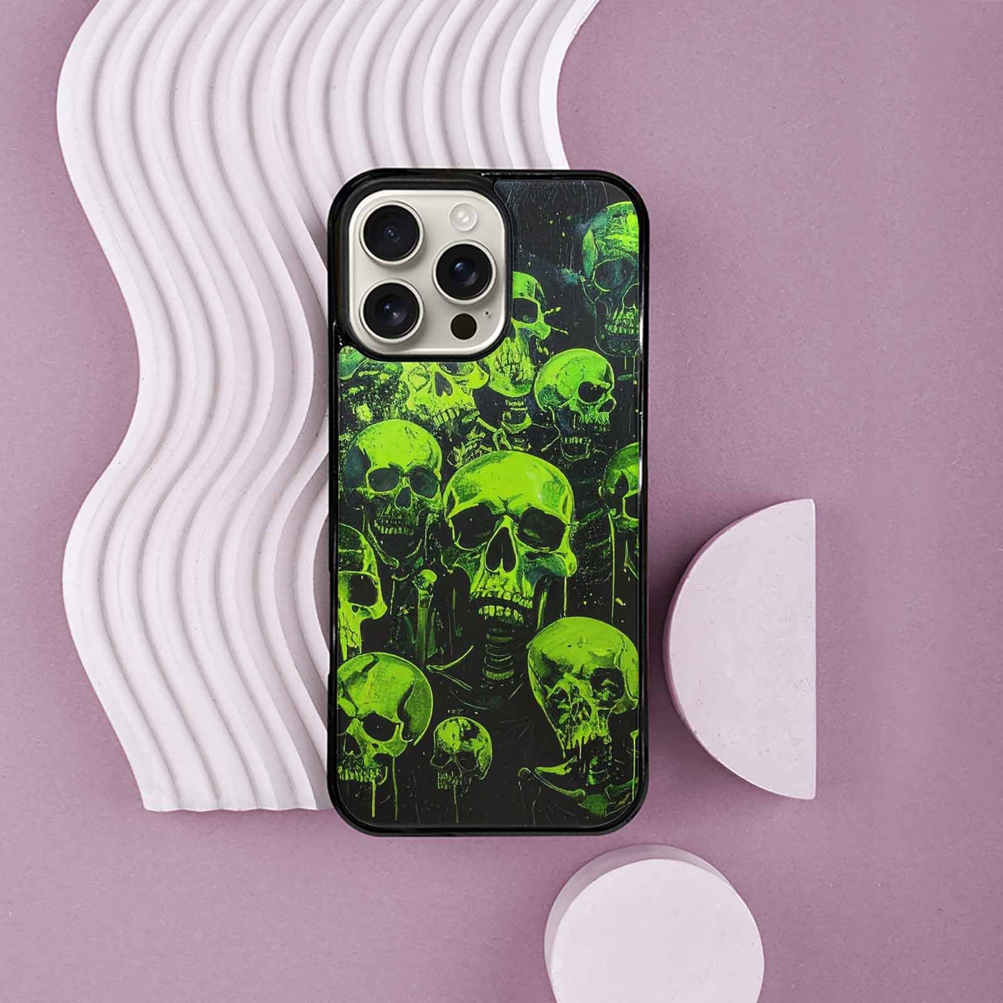 iPhone 16 Pro Max Case — Skeletons Neon Green Glowskele Ou7 Personalized, Unique Phone Case Design