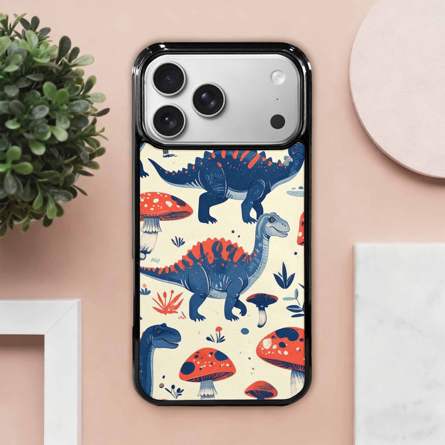 iPhone 17 Pro Max Case — Vintage Dinosaurs Mushroom Retro Vintage, Custom Designed Case Cover