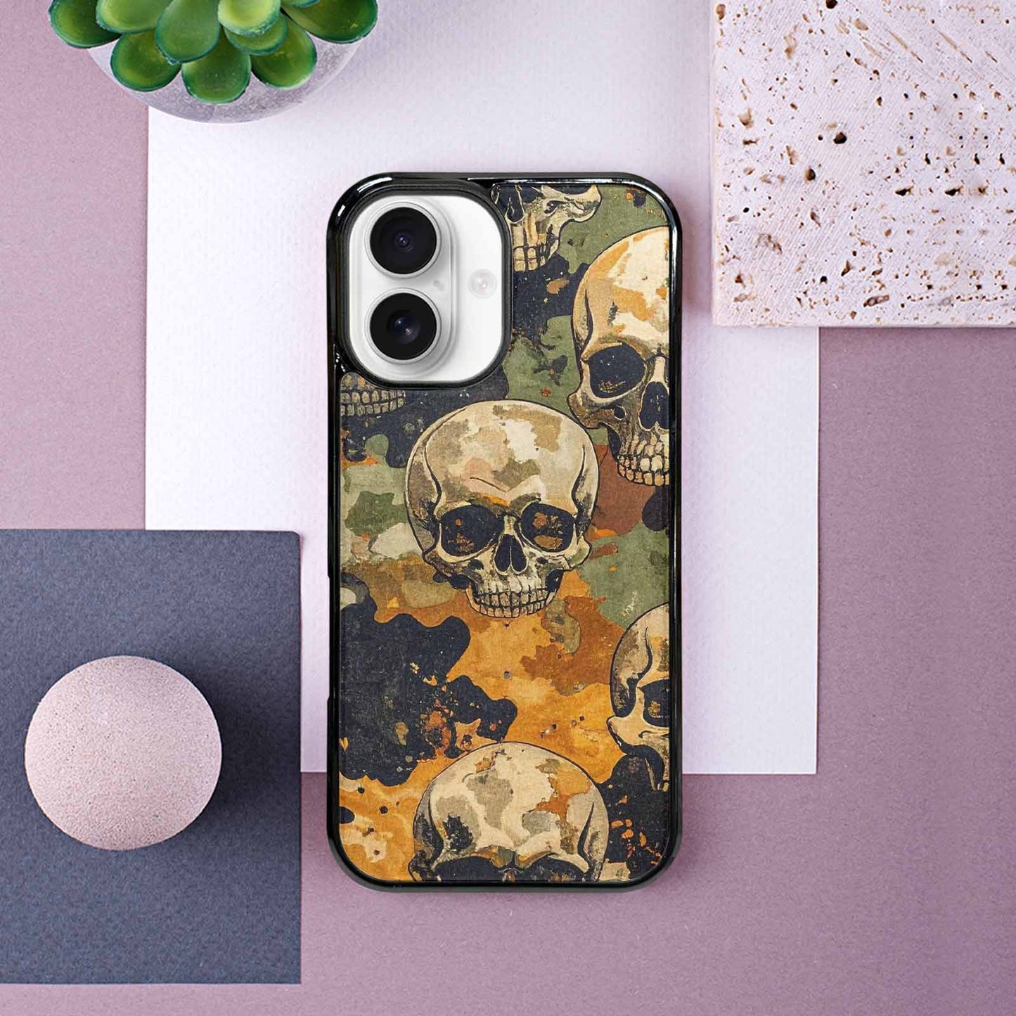 iPhone 16 Case — Military Camo Skull Custom, Custom Printed Phone Case