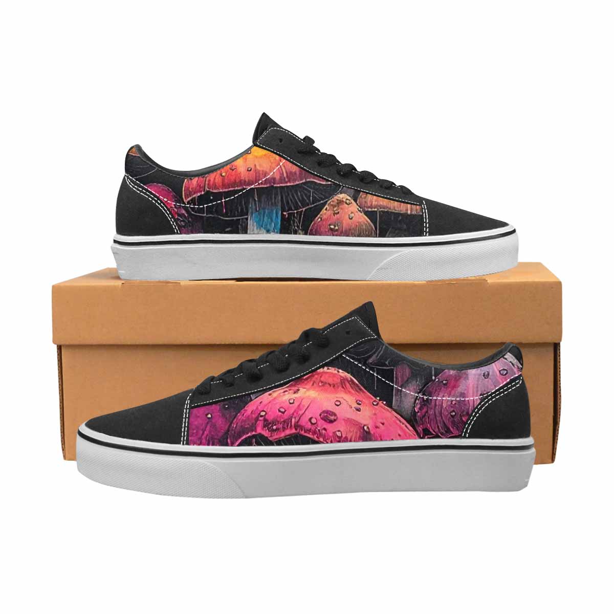 WOMEN'S Rainbow Drip Mushrooms Lace-Up Canvas Kaleidoscope Custom Sneakers