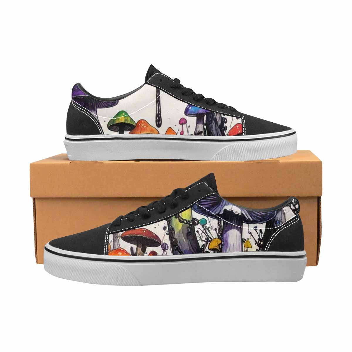 WOMEN'S Rainbow Drip Mushrooms Lace-Up Canvas Cottagecore Sneakers