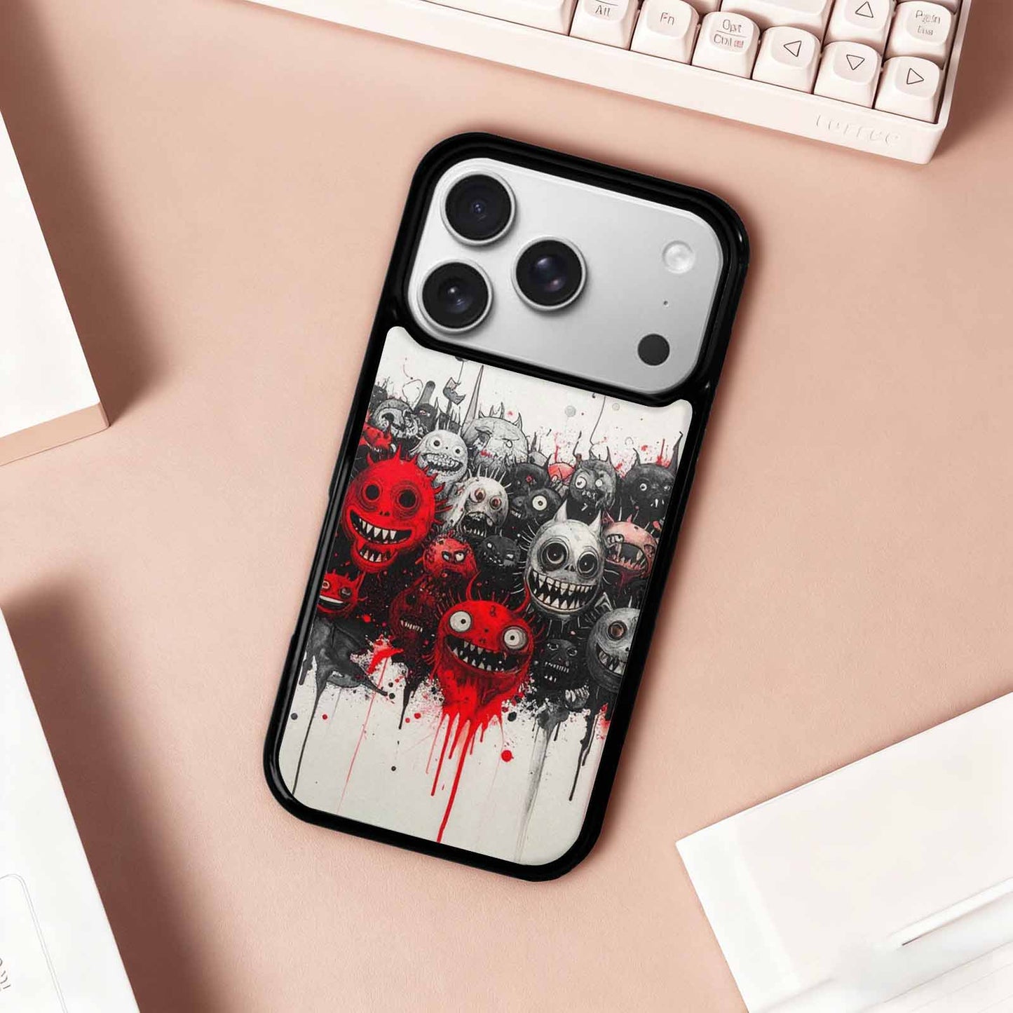 iPhone 17 Pro Case — Black Red Ink Monsters General Cartoon, Original Design Phone Case