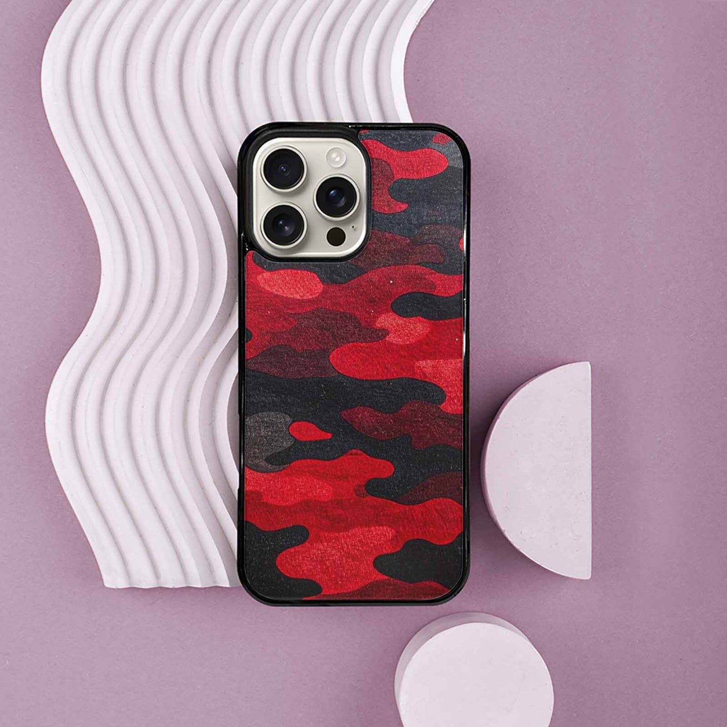 iPhone 16 Pro Max Case — Tactical Camo Red Black Custom, Personalized Phone Case