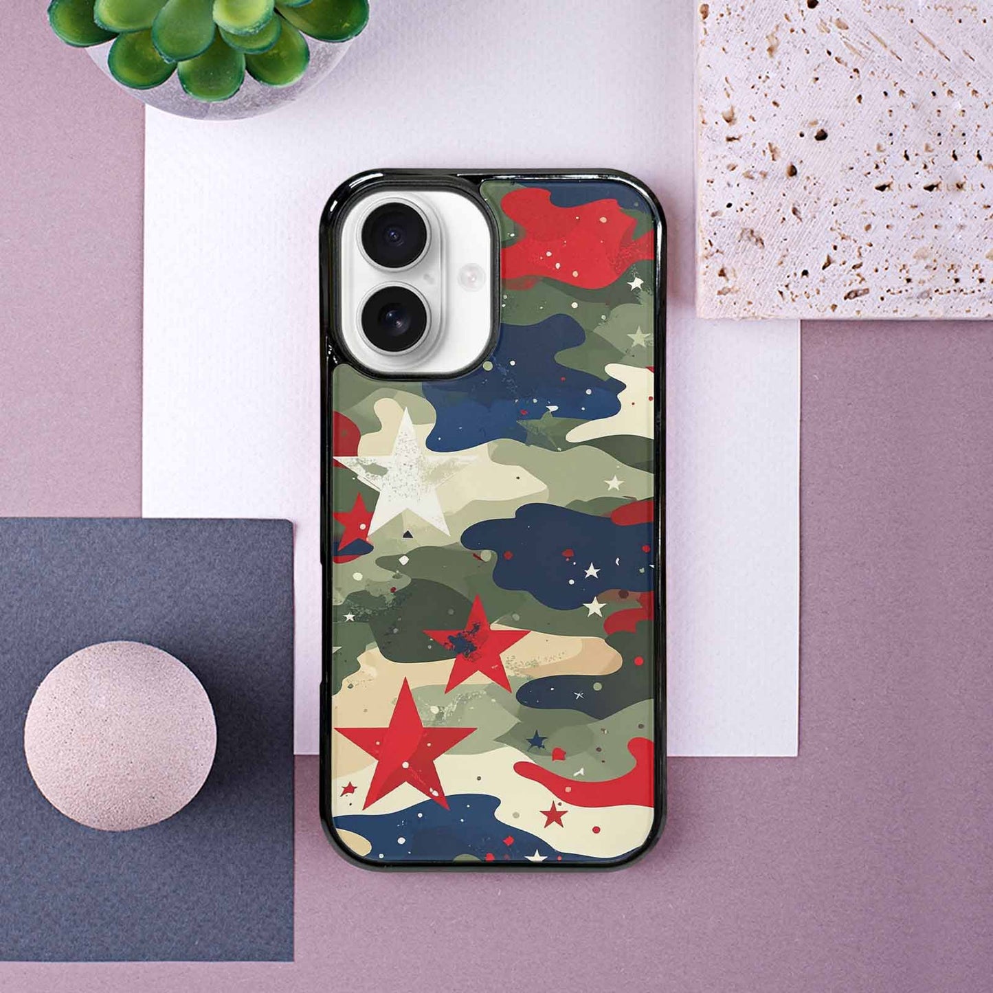 iPhone 16 Case — Military Camo Blotch Texture Blended With, Custom Printed Phone Case