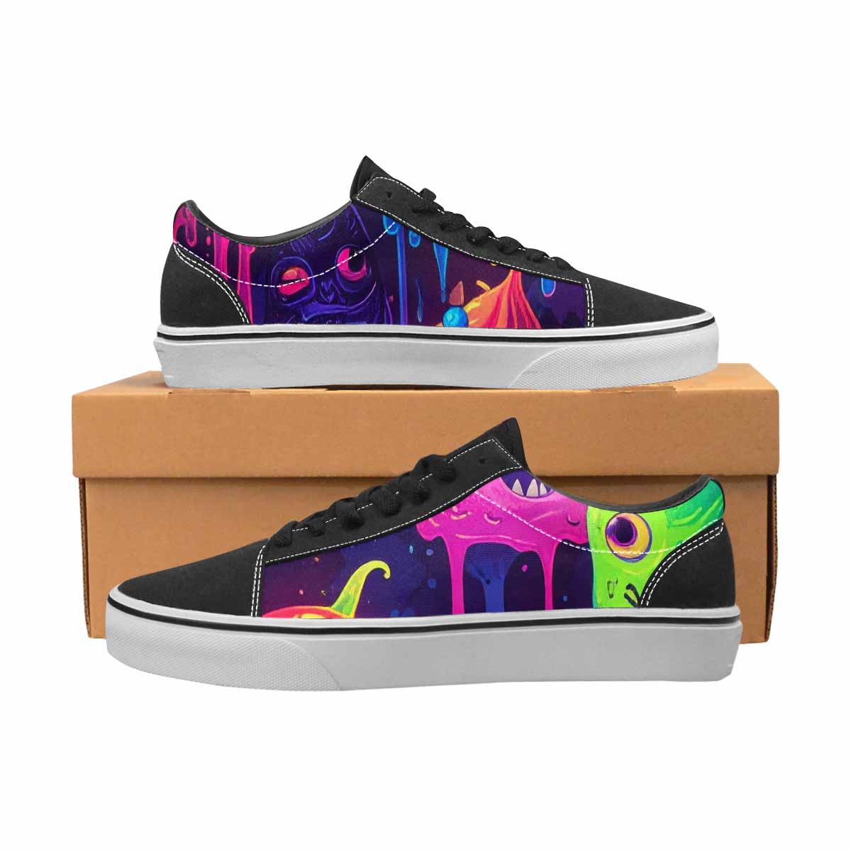 WOMEN'S Ice Cream Monsters Lace-Up Canvas Neon Fantasy Custom Shoes