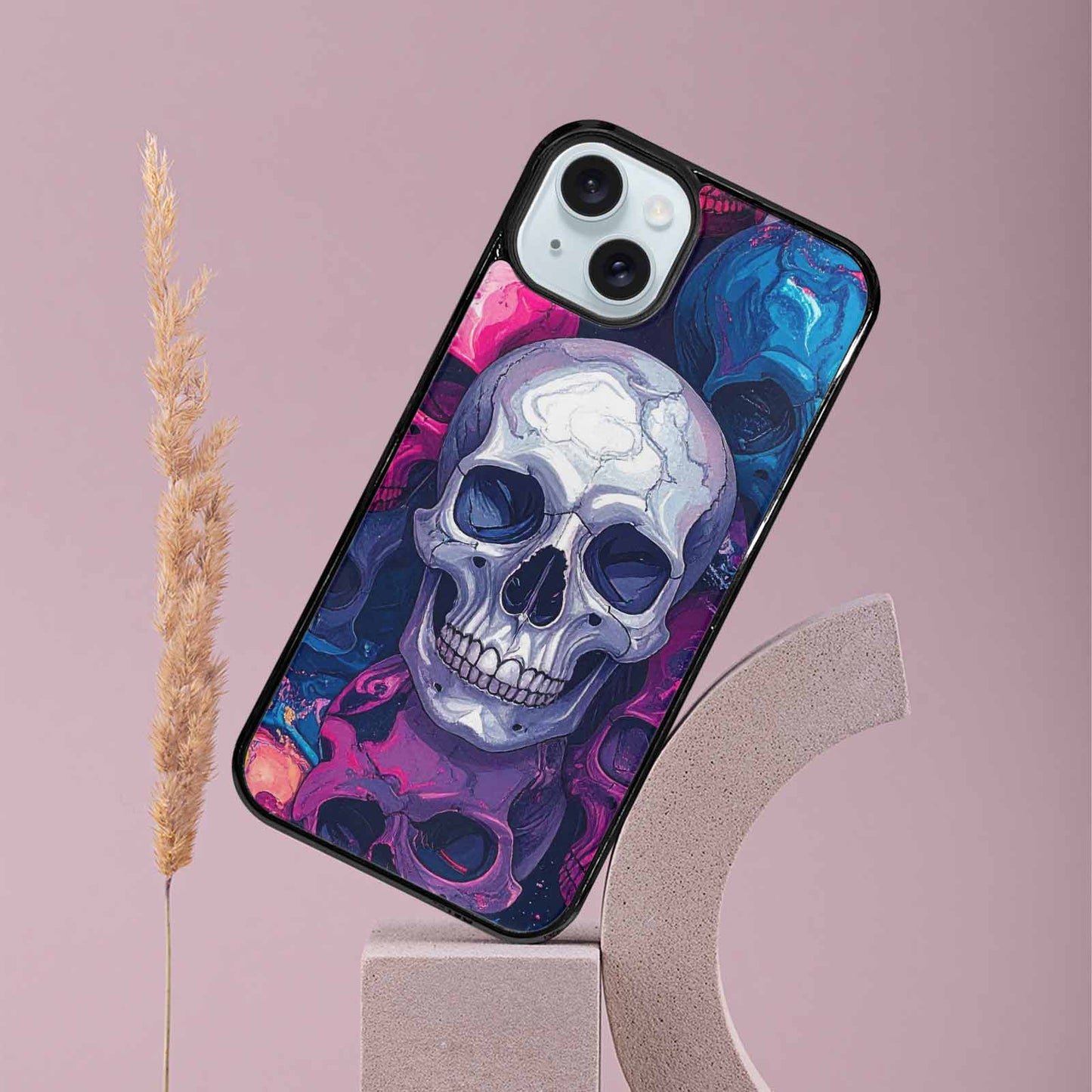 iPhone 15 Plus Case — Marble Skull Custom Personalized Phone Cover, Unique Phone Case Design