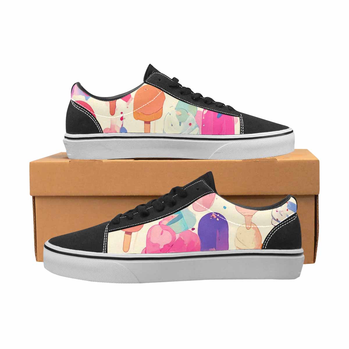 WOMEN'S Ice Cream Motif Ice Lace-Up Canvas Melting Art Custom Sneakers