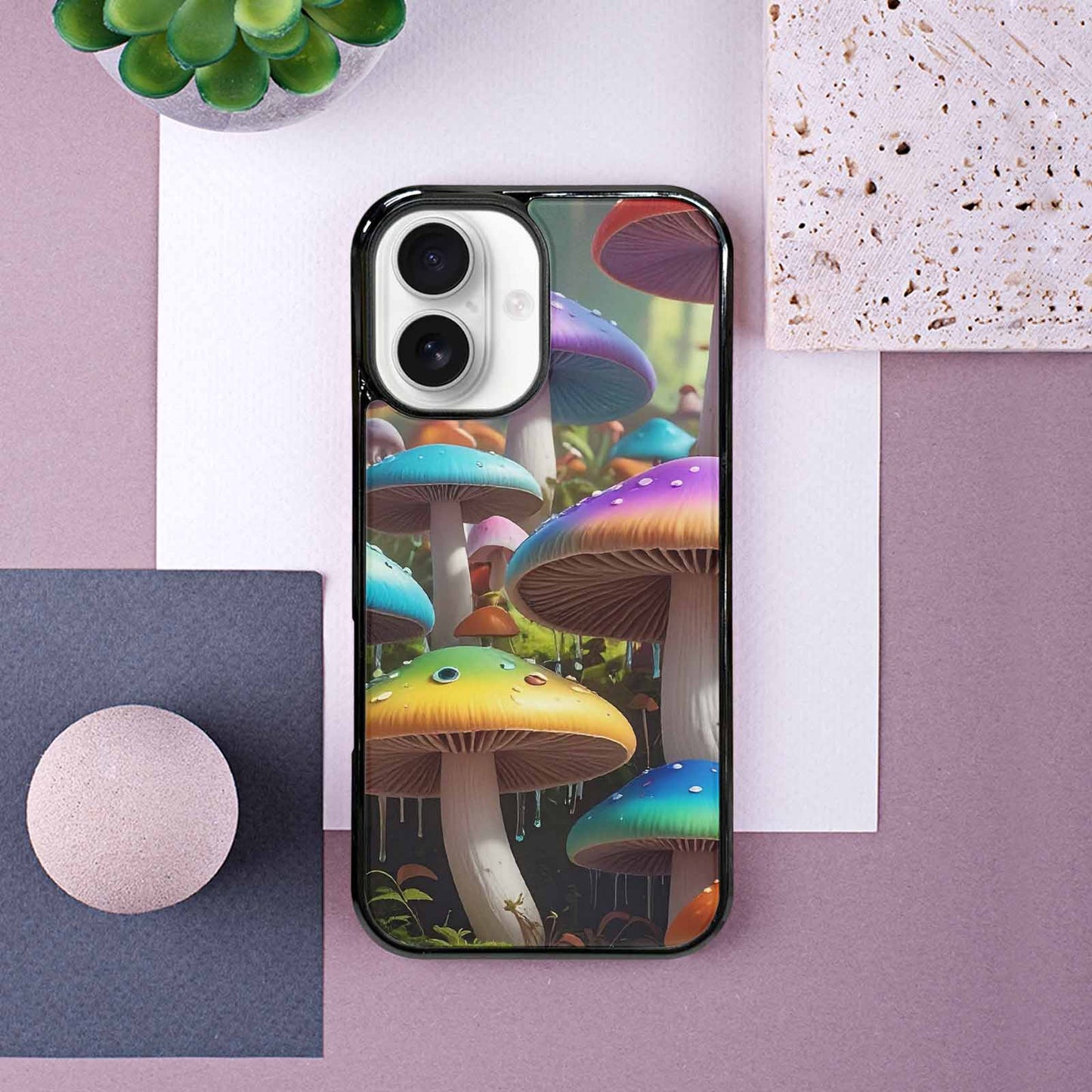 iPhone 16 Case — Overlapping Endlessly No Empty Space Mushrooms, Custom Made Phone Cover