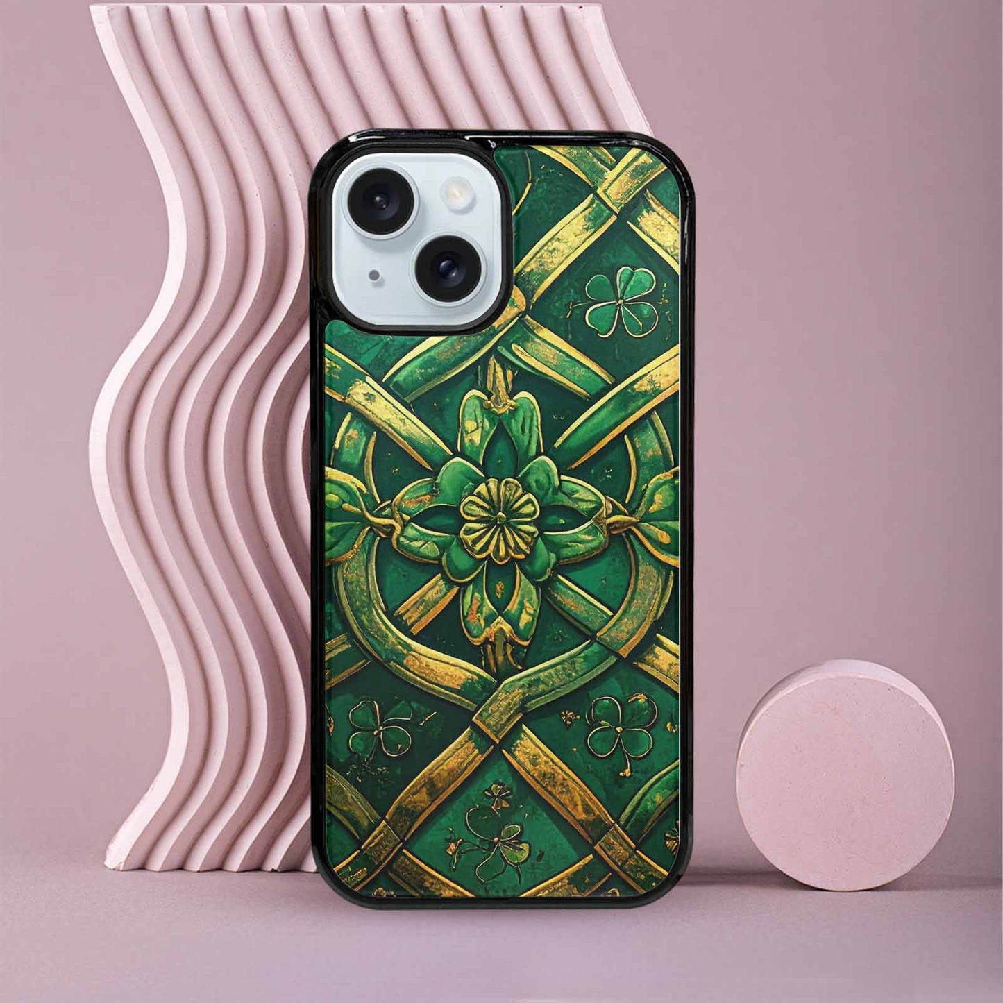 iPhone 15 Case — Irish Celtic Knot Pattern Shamrocks Seamless, Custom Phone Case