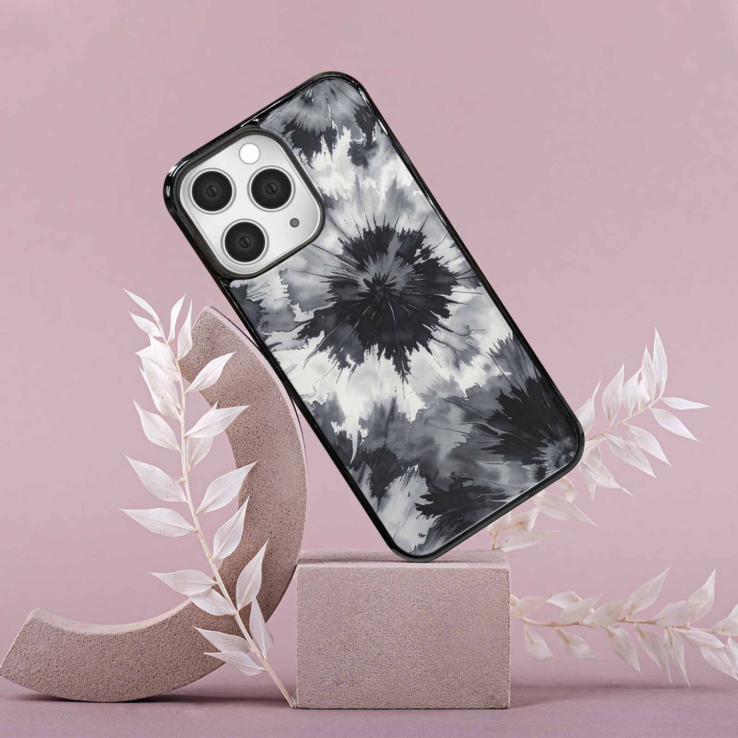 iPhone 15 Pro Max Case — Tie Dye Black And Gray Blended, Custom Print Case Cover