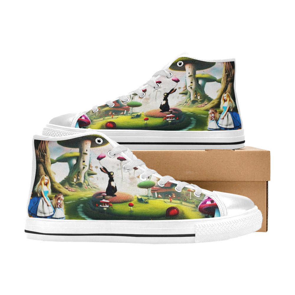 WOMEN'S Freaky World Wonderland Distorted High Top Canvas Grunge Shoes