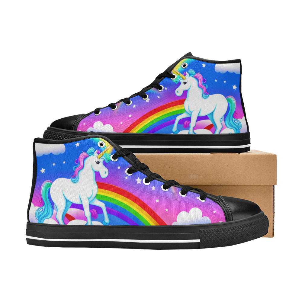 WOMEN'S Unicorns Rainbows Clouds High Top Canvas Vivid Shoes