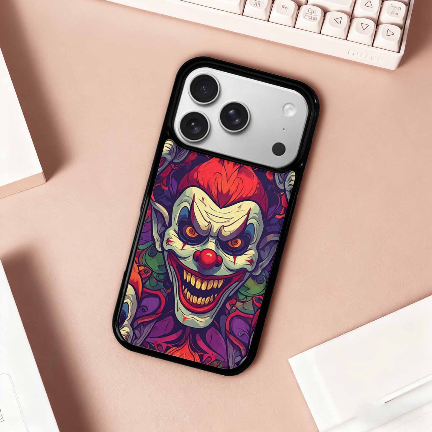 iPhone 17 Pro Case — Evil Circus Heads Faces Overlapping Cartoon, Customized Protective Case