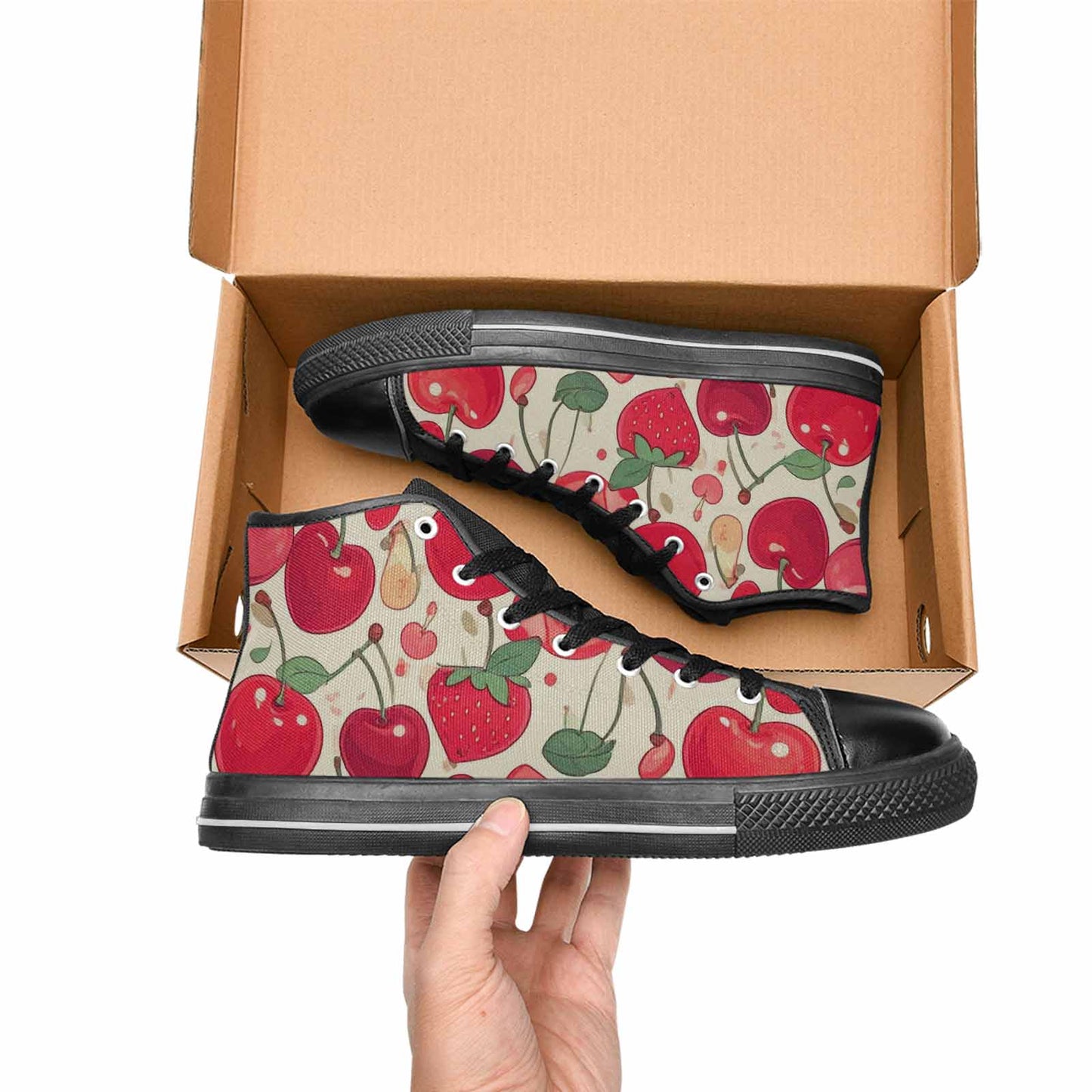 MEN'S Cherry Fruit Print High Top Canvas Dark Academia Sneakers