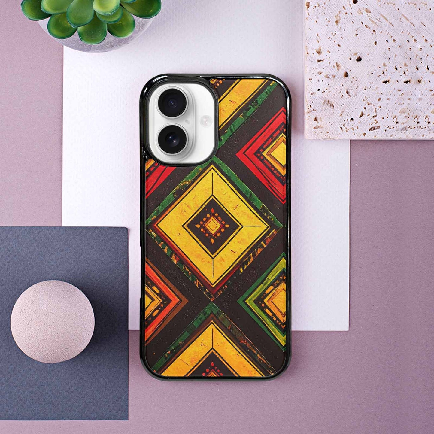 iPhone 16 Case — African Kente Cloth Inspired Pattern Geometric, Custom Designed Case Cover