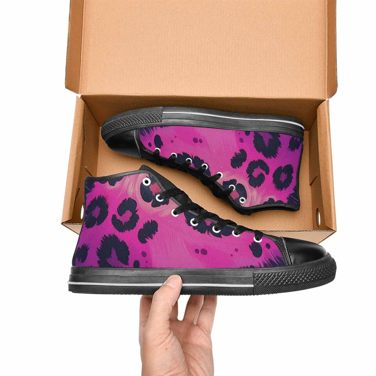 WOMEN'S Leopard Melting Neon High Top Canvas Cottagecore Sneakers