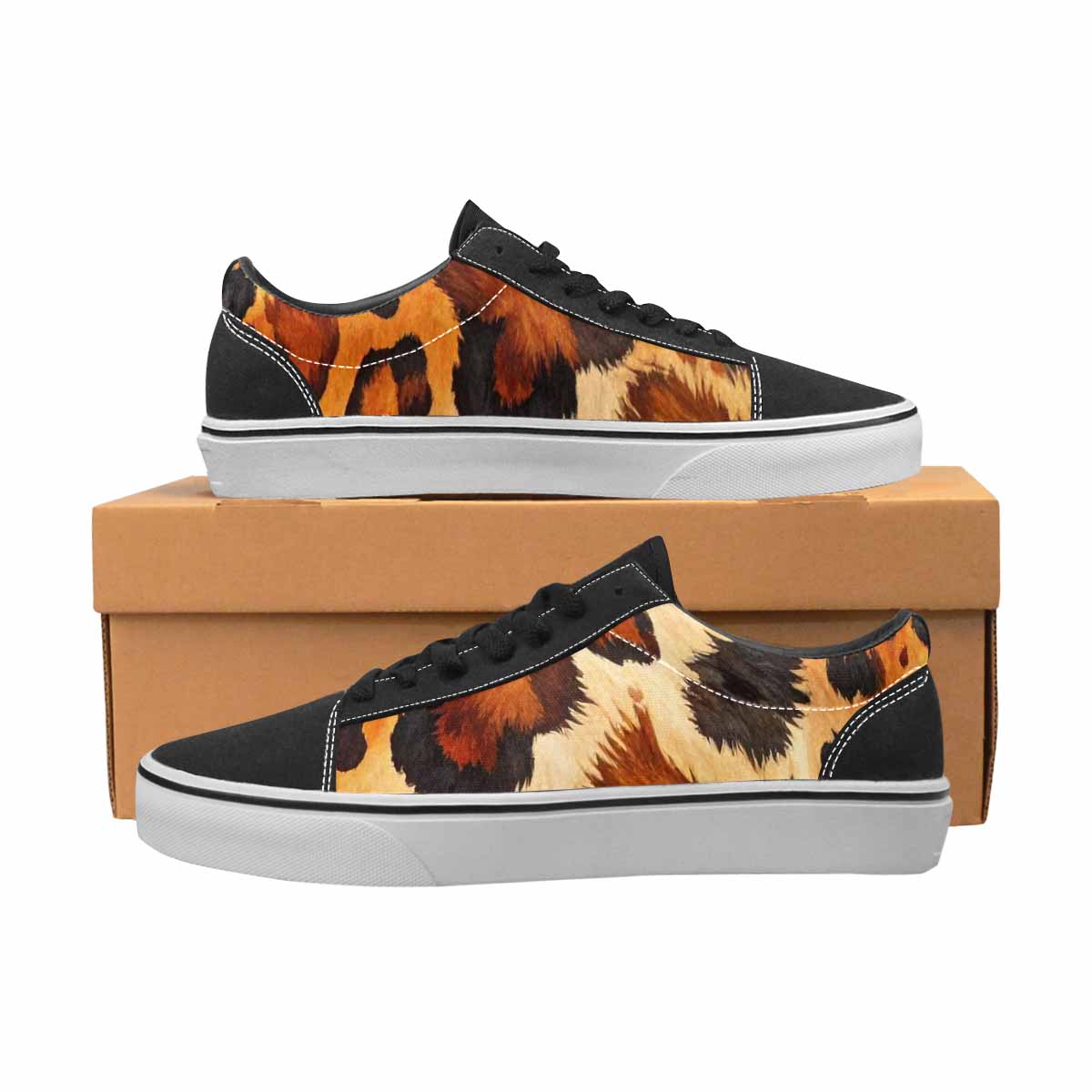 MEN'S Cow Animal Print Canvas Lace-Up Dark Academia Custom Sneakers
