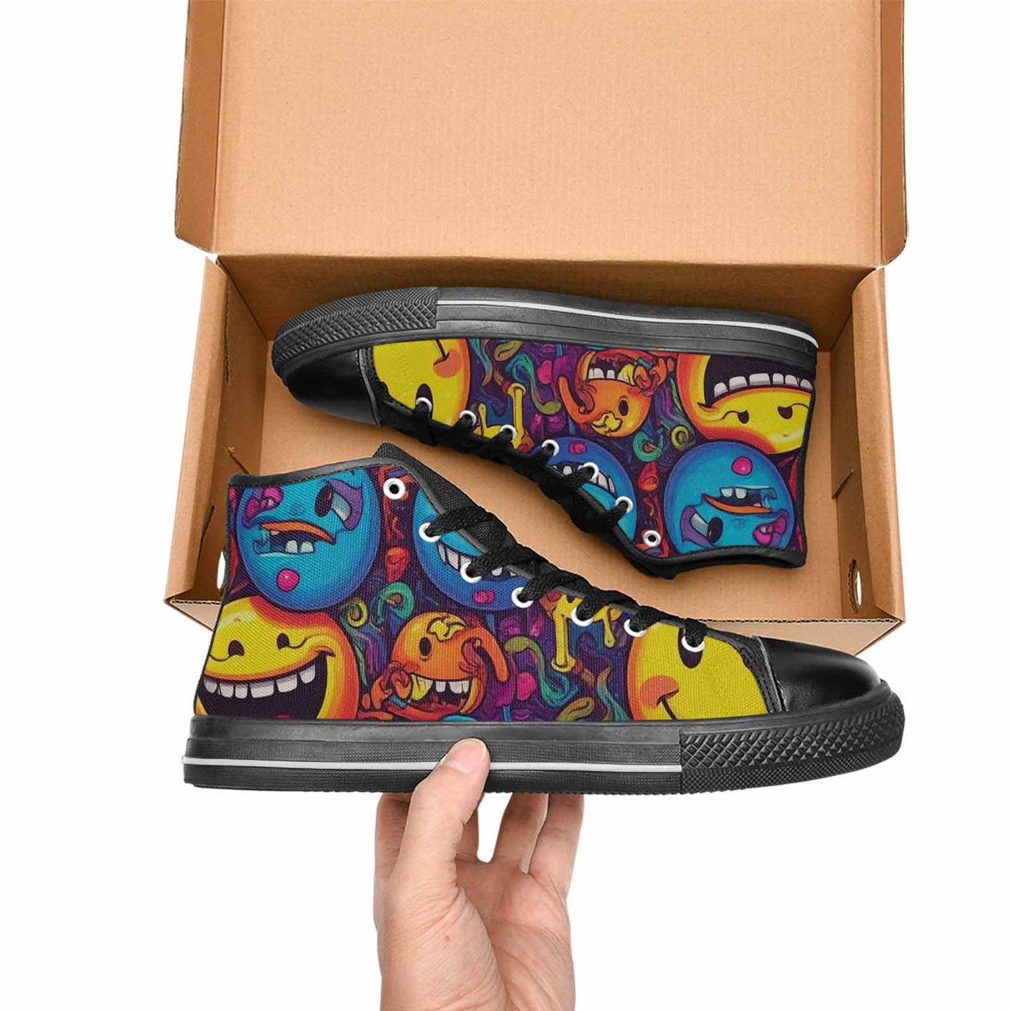 MEN'S Yellow Smiley Face High Top Canvas Dark Academia Shoes