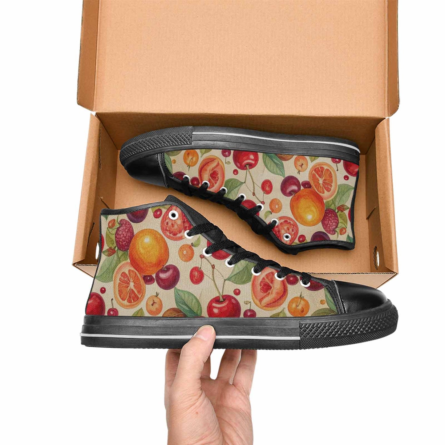 MEN'S Cherry Fruit Print High Top Canvas Wallpaper Art Shoes