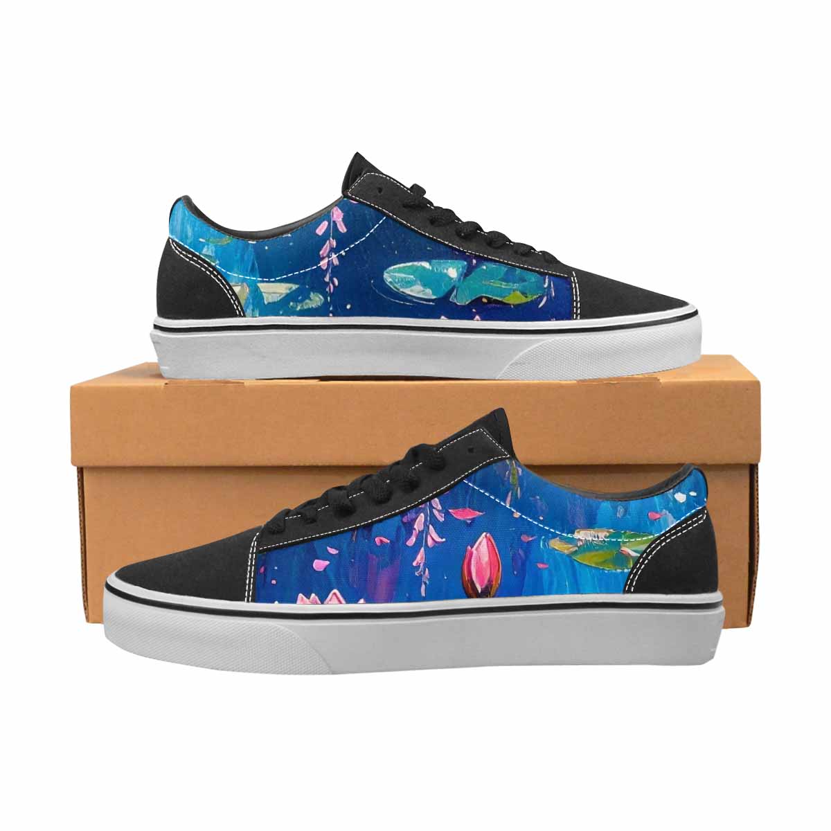 WOMEN'S Full Color Vibrant Monet Lace-Up Canvas Wallpaper Art Sneakers
