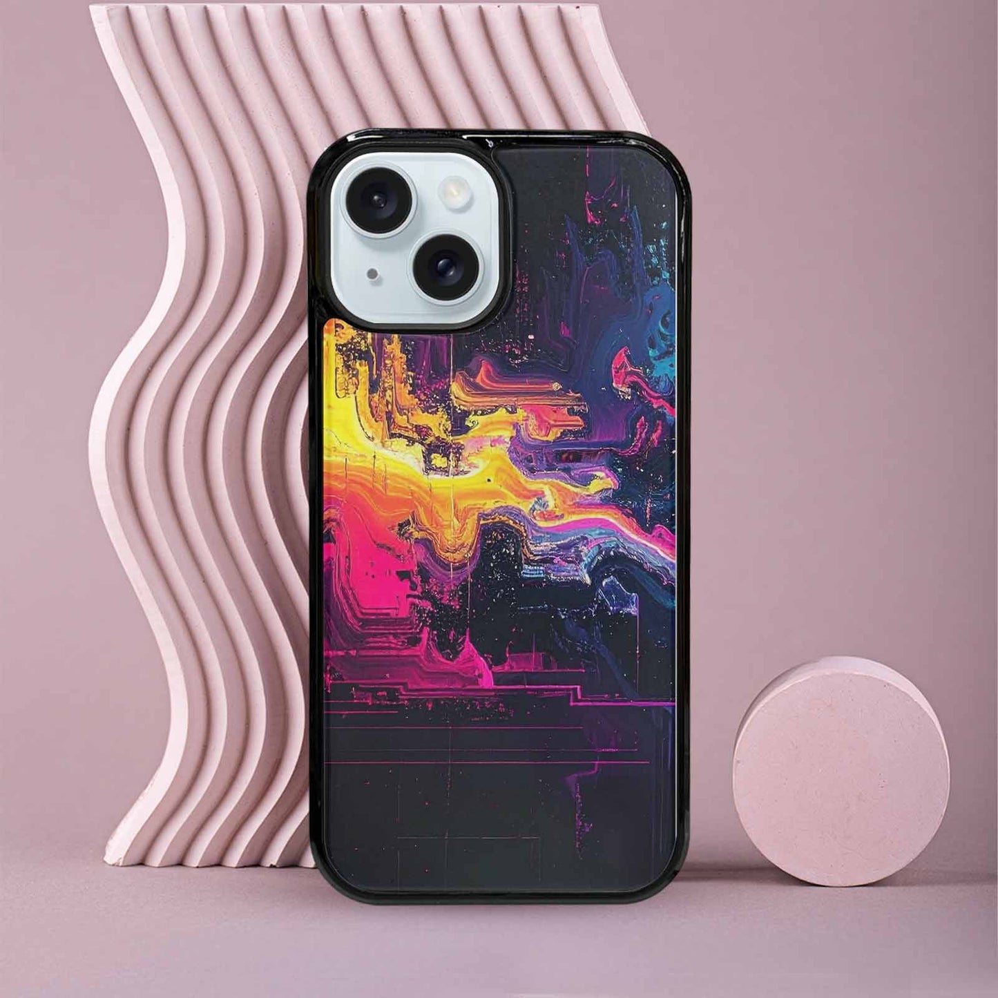 iPhone 15 Case — Glitch Dark Art Seamless Pattern Vibrant, Custom Phone Case