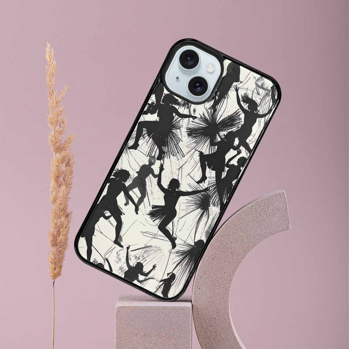 iPhone 15 Plus Case — Bold Dancing Figure Line Art Pattern, Customized Protective Case