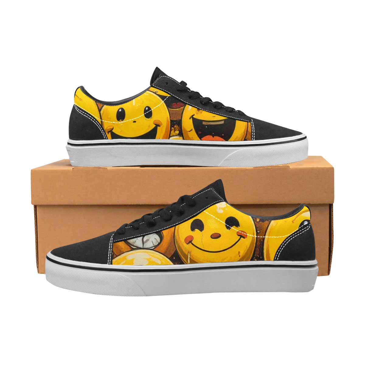 WOMEN'S Melting Moon Smiley — Lace-Up Canvas Cottagecore Custom Sneakers