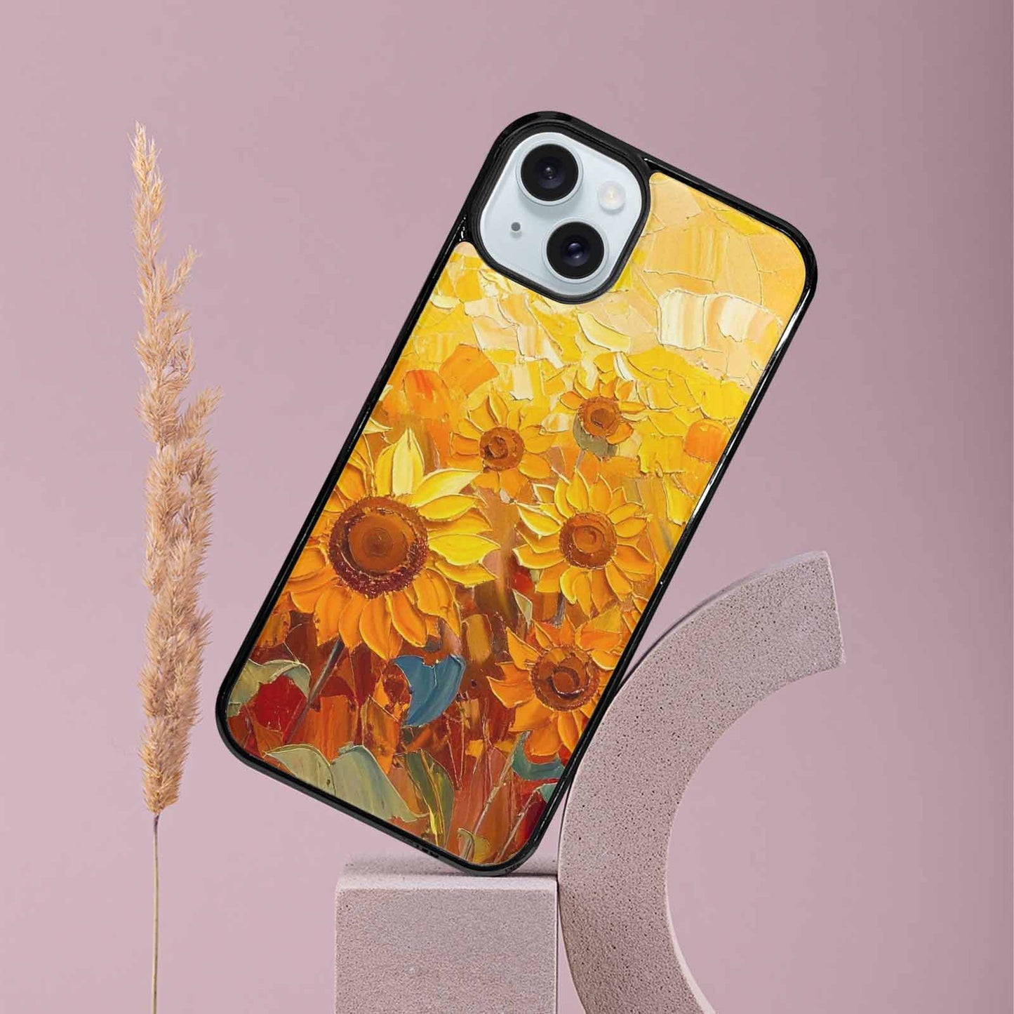 iPhone 15 Plus Case — Impressionist Sunflower Brushstroke Pattern Hundreds Of, Custom Art Phone Cover