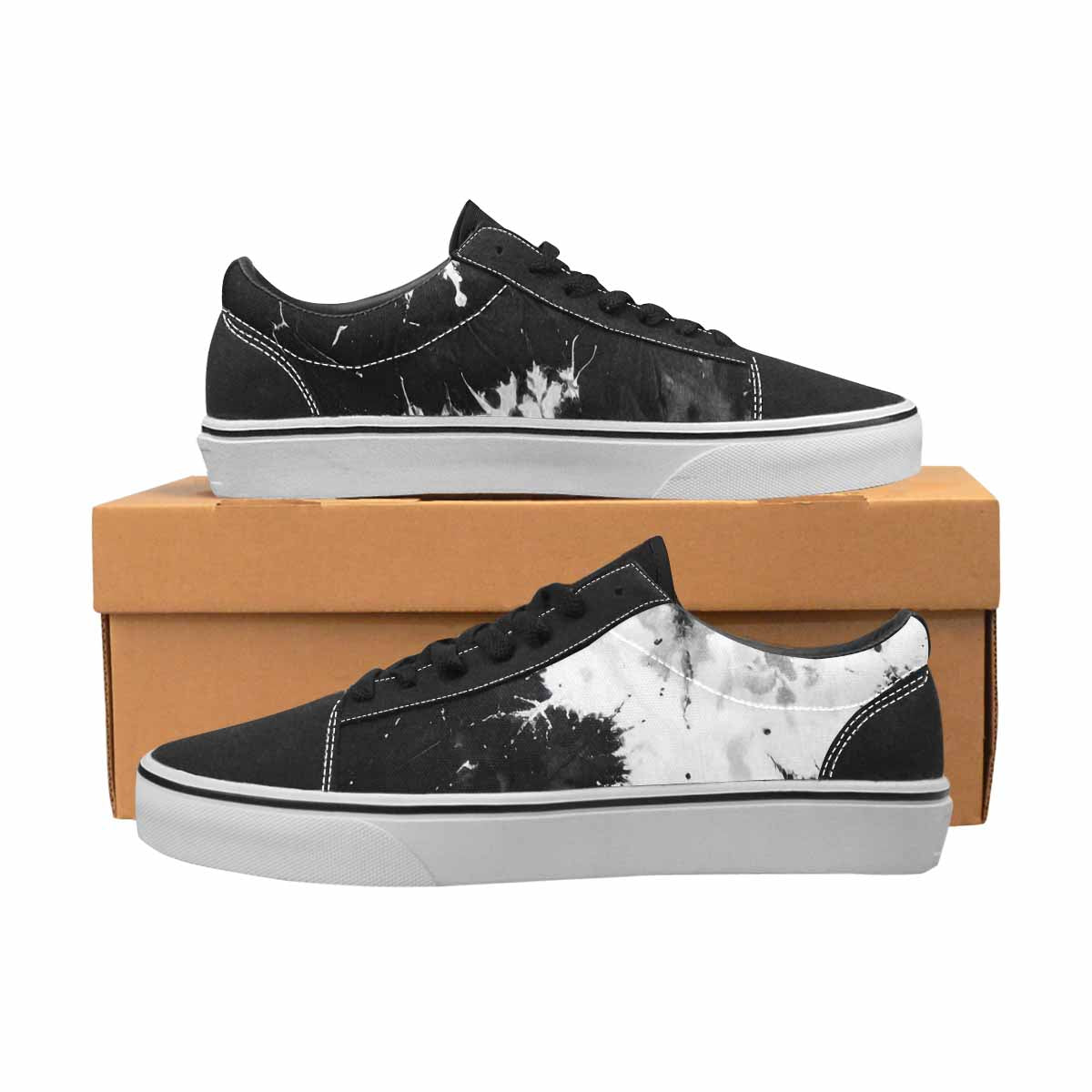 WOMEN'S Tie Dye Acid Wash Black White Canvas Lace-Up Grunge Shoes