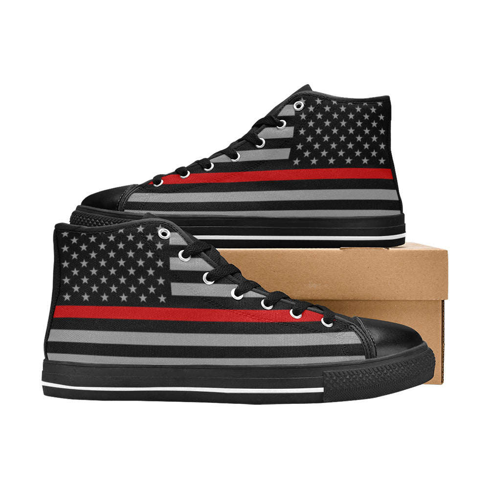 MEN'S Thin Red Line Flag High Top Canvas Y2K Shoes