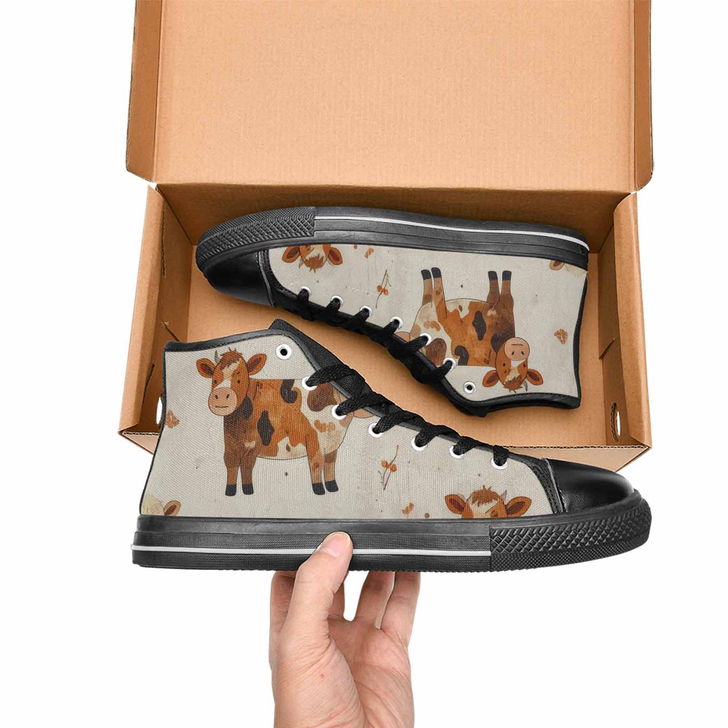 WOMEN'S Cow Animal Print High Top Canvas Surreal Sneakers