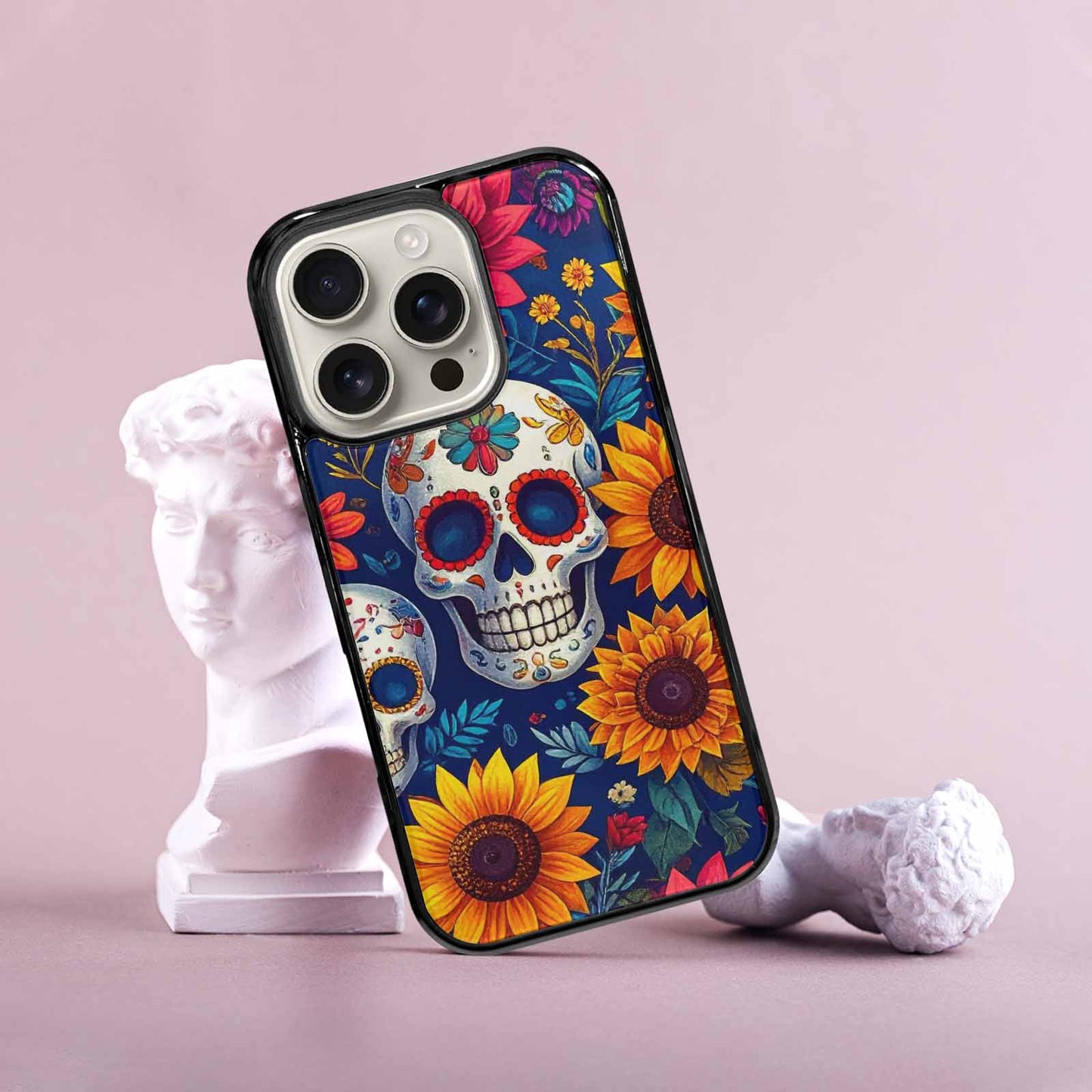 iPhone 16 Pro Case — Sunflower Skulls Print Custom, Custom Phone Case