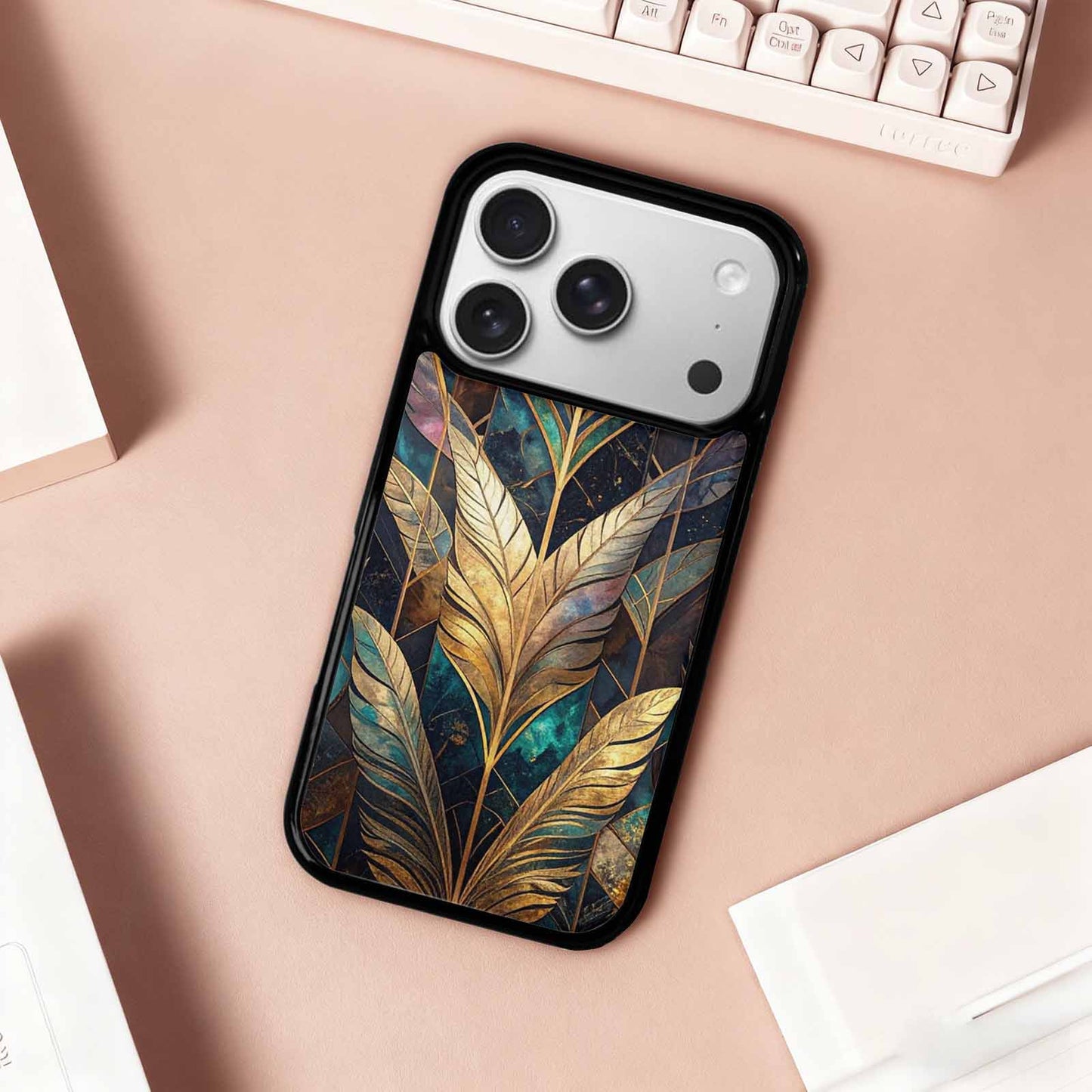 iPhone 17 Pro Case — Iridescent Animal Print Feather Animal Print, Custom Designed Case Cover