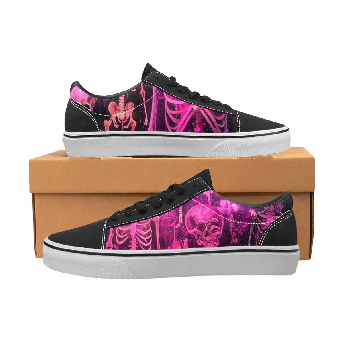 WOMEN'S Skeletons Neon Pink Lace-Up Canvas Y2K Custom Shoes