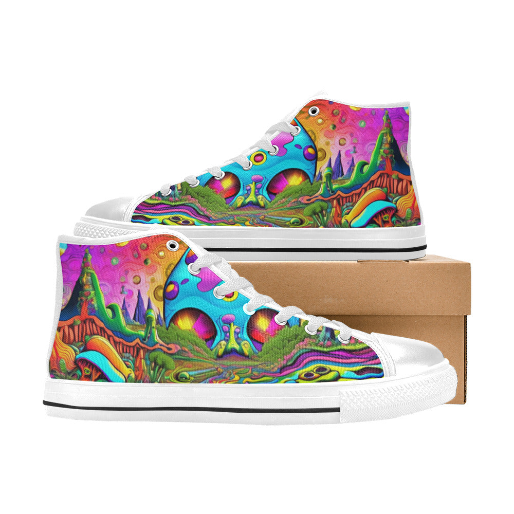 WOMEN'S Trippy Acid World Art High Top Canvas Neon Fantasy Shoes