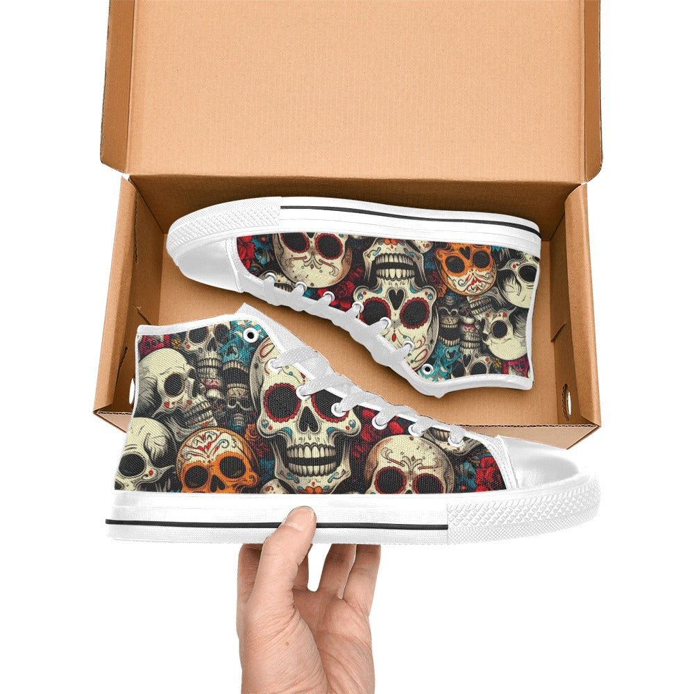 MEN'S Aggressive Halftone Sugar Skull High Top Canvas Aesthetic Custom Sneakers