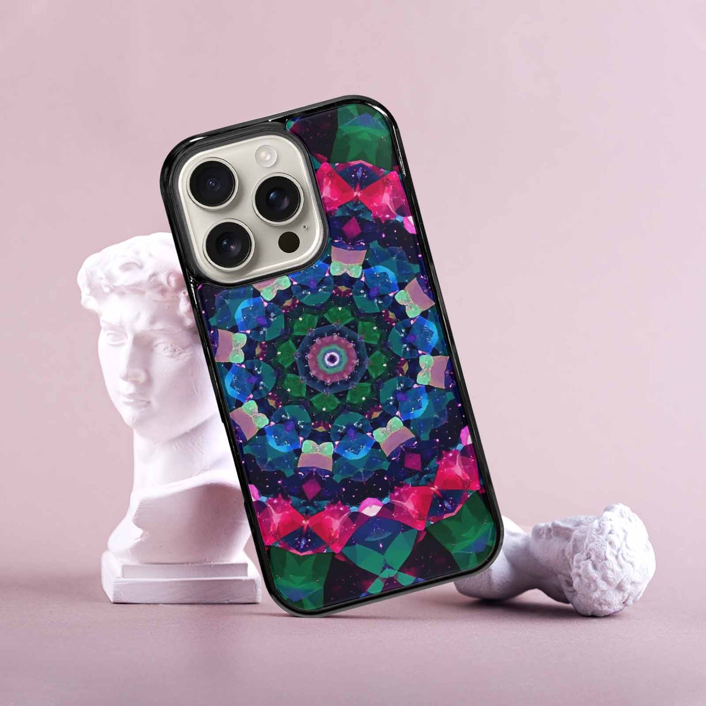 iPhone 16 Pro Case — Crystal Mandala Art Seamless Pattern Vibrant, Custom Printed Phone Case