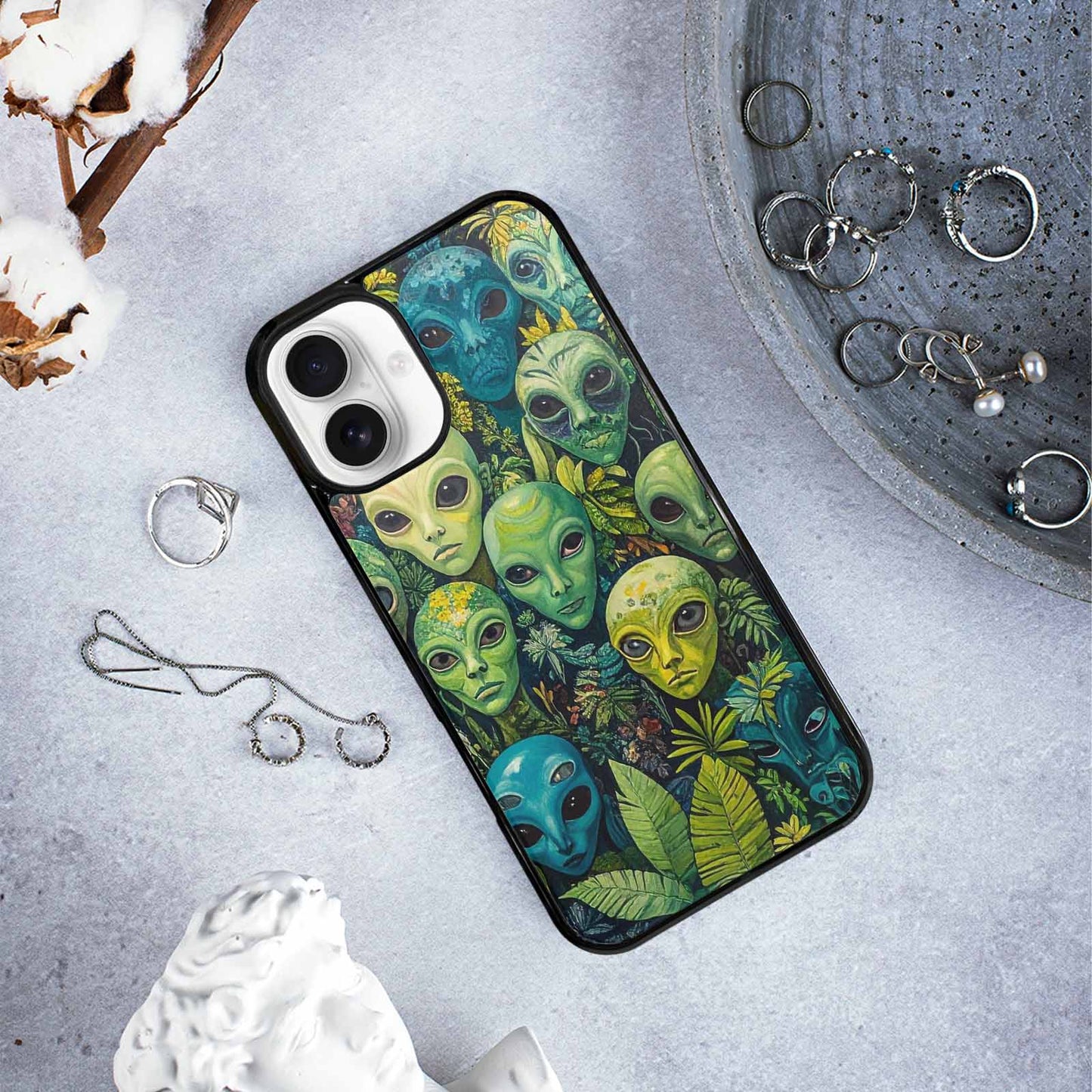 iPhone 16 Plus Case — Aliens Pattern Hundreds Of Sma Bcn, Custom Art Phone Cover