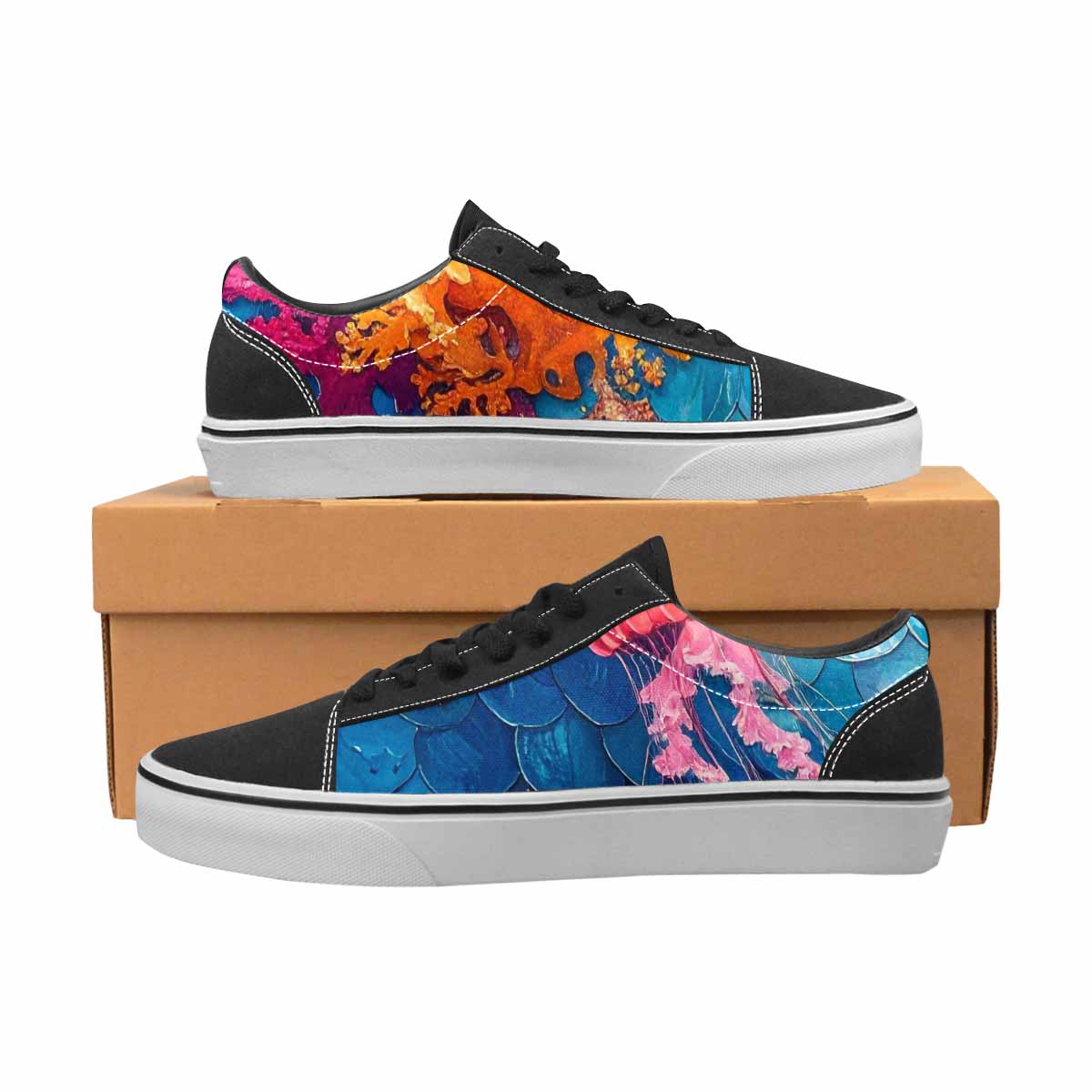 WOMEN'S Fish Scale Coral Canvas Lace-Up Wallpaper Art Shoes