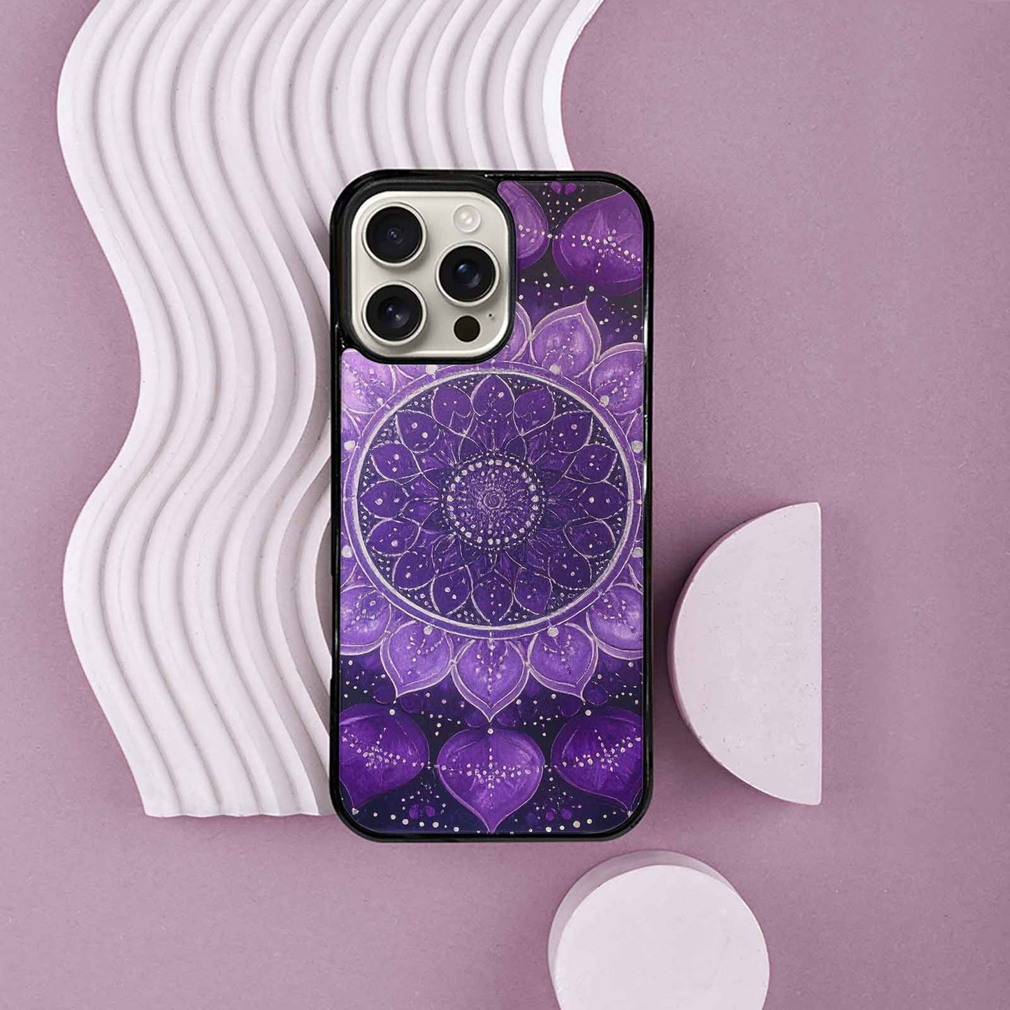 iPhone 16 Pro Max Case — Purple Mandala Bohemian Print Edge To, Personalized Phone Case