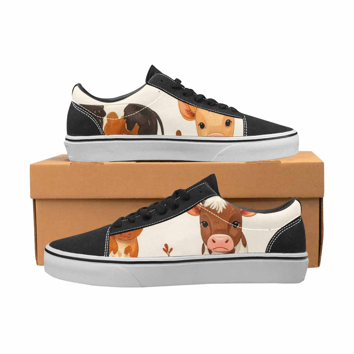 MEN'S Cow Animal Print Canvas Lace-Up Wallpaper Art Custom Shoes