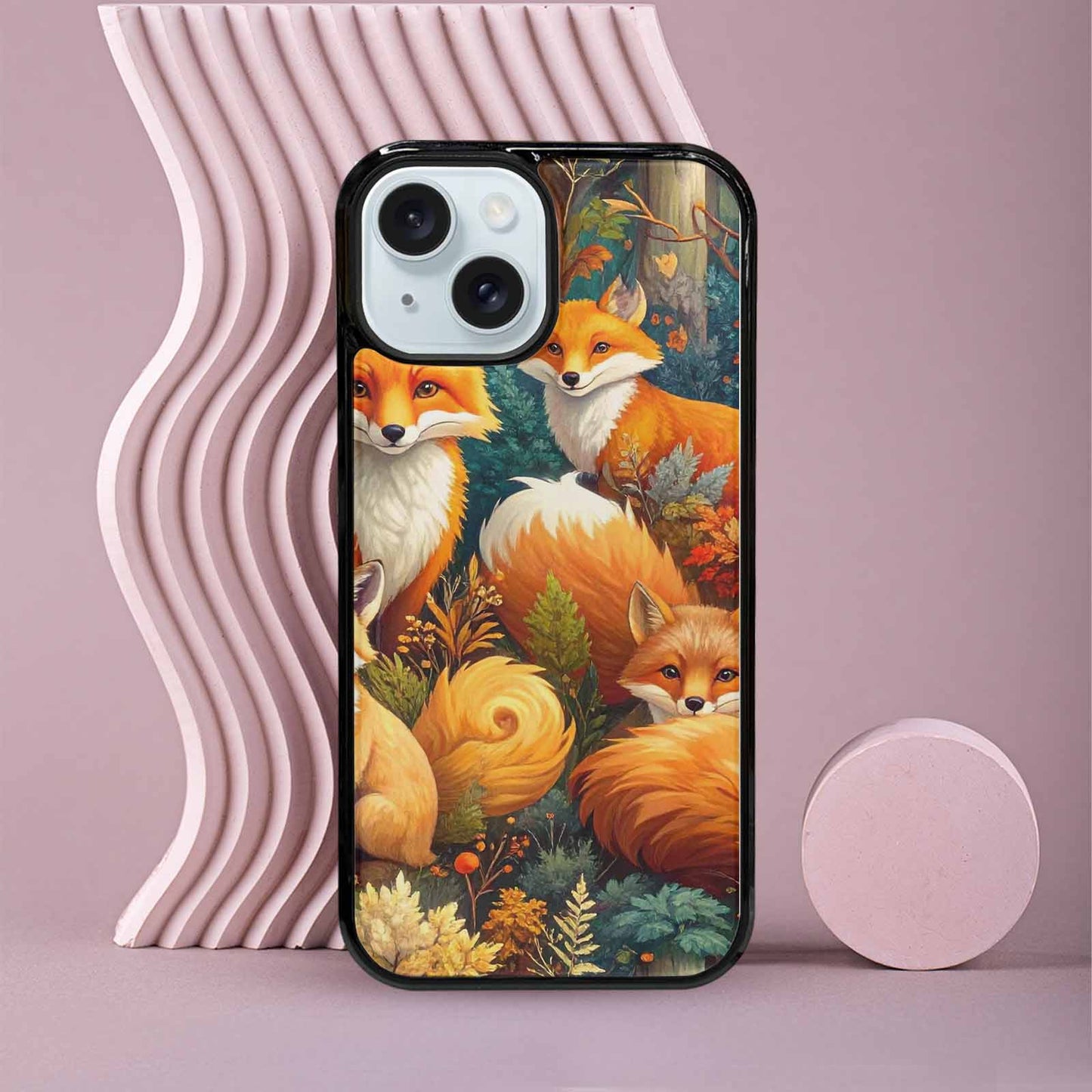 iPhone 15 Case — Fox Forest Fox Forest Pattern Hundreds, Custom Print Case Cover