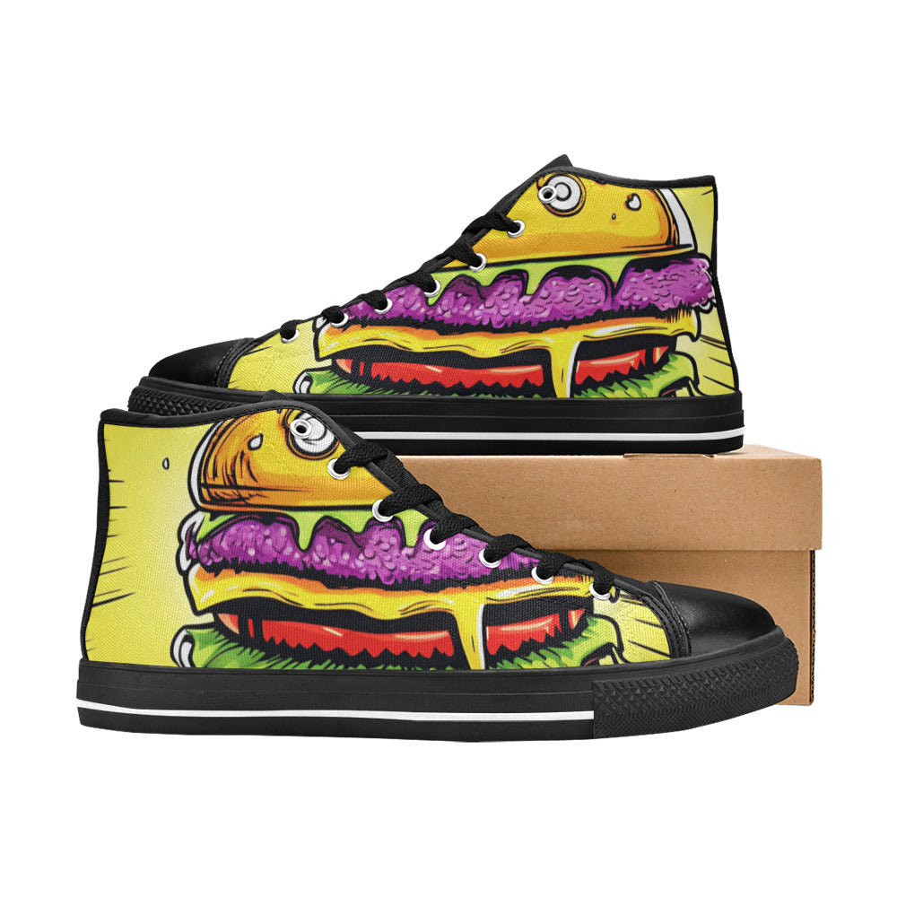 MEN'S Cheeseburger Monster Teeth Eyes High Top Canvas Wallpaper Art Custom Sneakers