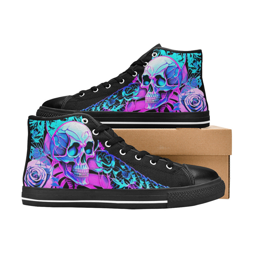 WOMEN'S Butterfly Roses Skulls High Top Canvas Aesthetic Shoes