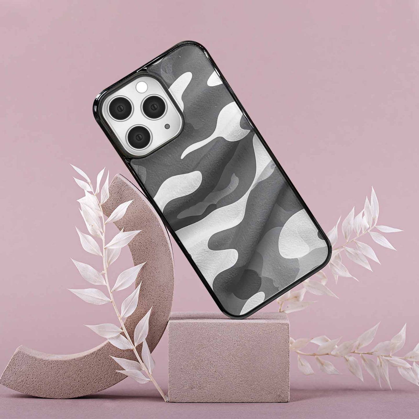 iPhone 15 Pro Max Case — Grey Camo Print, Custom Designed Case Cover